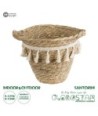 GloboStar® Artificial Garden SANTORINI 20572 Διακοσμητικό Πλεκτό Κασπώ Γλάστρα - Flower Pot Μπεζ με Λευκό Φ17 x Υ16cm